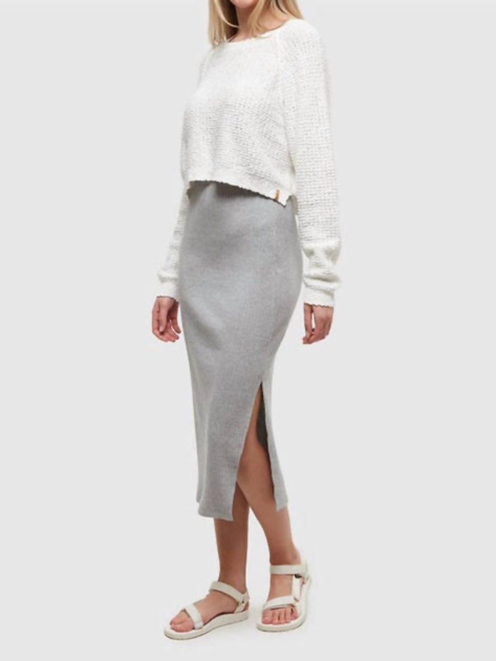 Tentree Set Medium Heather Gray Knit Rib Crop Tank Maxi Midi Skirt